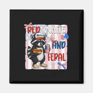 Aimant Raccoon Drôle 4 juillet Patriotique Rouge Blanc Et