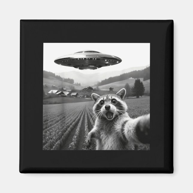 Aimant Racoon Selfie With Alien Ufo Funny Racoon Alien Bi (Devant)