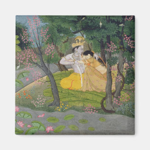 Aimant Radha et Krishna embrassent dans un bosquet de fle