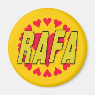 Aimant RAFA avec des coeurs sur des T-shirts et plus