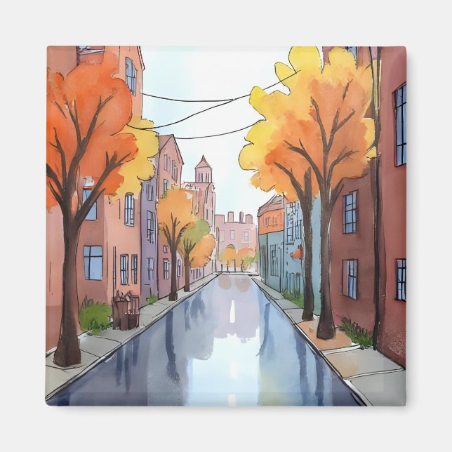 Aimant Rainy Day à Boston | Aquarelle MA Travel (Devant)