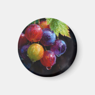 Aimant Raisins et gouttes de rosée aquarelle vibrants
