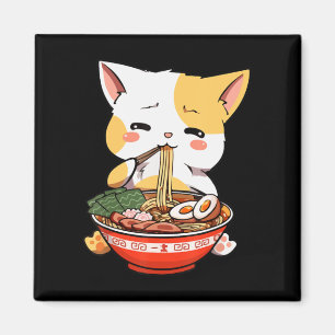 Aimant Ramen Chat Manger des nouilles Kawaii Anime Merch