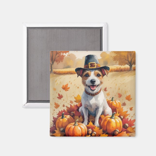 Aimant Rat Terrier À L'Automne Laisse L'Art Thanksgiving (Recto/Verso)