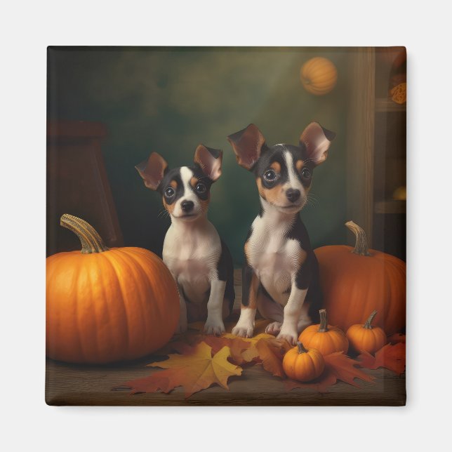 Aimant Rat Terrier Chiot Automne Citrouille délice (Devant)