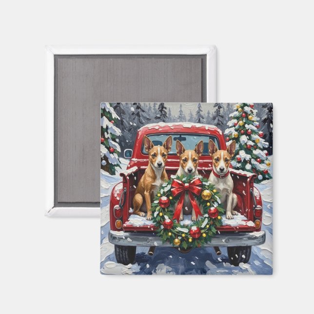 Aimant Rat Terrier Christmas Red Truck Holiday (Recto/Verso)