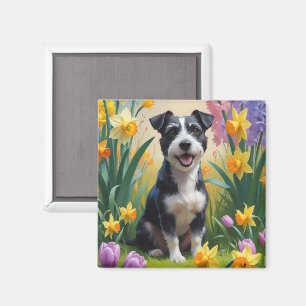 Aimant Rat Terrier Fleurs de printemps de chien Peinture