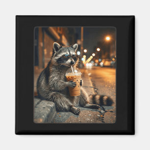 Aimant Raton laveur buvant un café glacé mème animal drôl