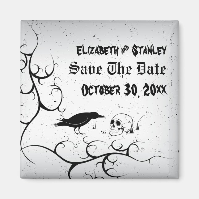 Aimant Raven et crâne Halloween mariage Save the Date (Devant)