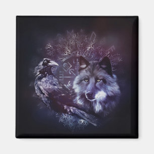 Aimant Raven et loup - Vegvisir et arbre de la vie