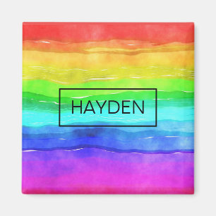 Aimant Rayures arc-en-ciel personnalisées aquarelle