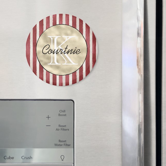 Aimant Rayures crème rouge monogramme or      (In situ (réfrigérateur))