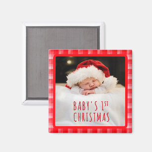 Aimant Rayures diagonales à carreaux rouges de Noël