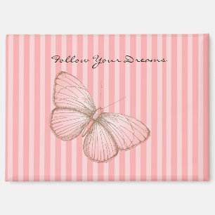 Aimant Rayures roses avec papillon