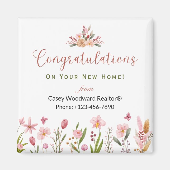 Aimant Realtor Félicitations Fleurs Personnalisées (Devant)