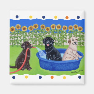 Aimant Réception au bord de la piscine drôle Labradors