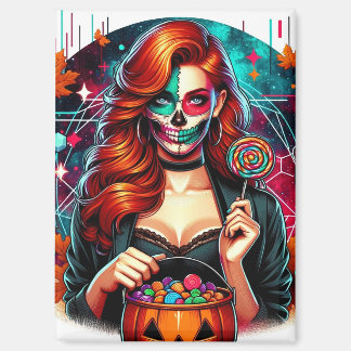 Aimant rectangle de fille de bonbons crâne de sucr