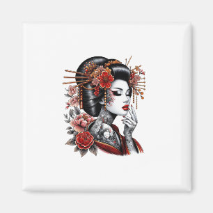 Aimant Red and Black Japanese Geisha Tattoo – Elegant Tra