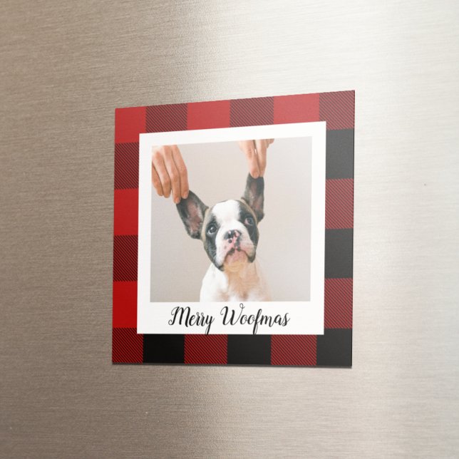 Aimant Red Buffalo Plaid & Joyeux Woofmas Avec Photo Chie (Créateur téléchargé)