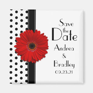 Aimant Red Daisy Black White Polka Point Enregistrer la d