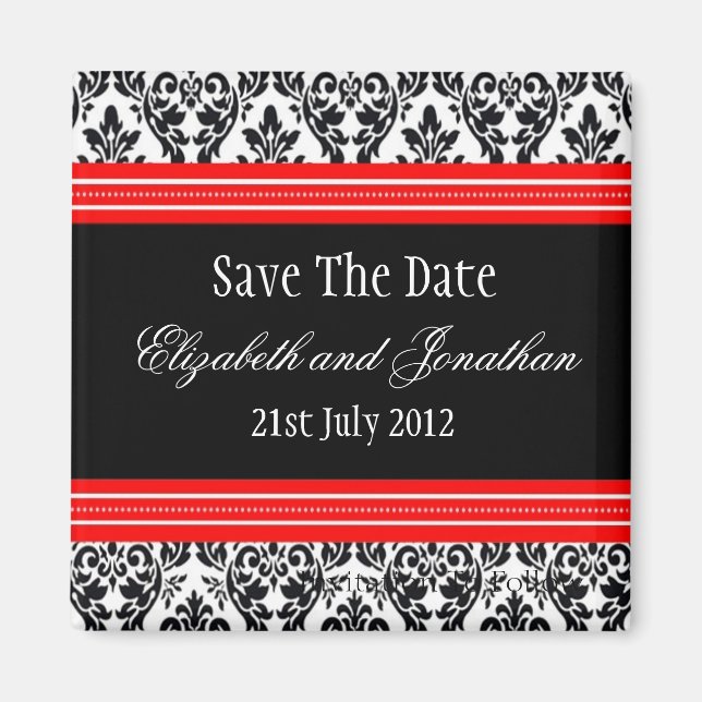 Aimant Red et Black Mariage damassé Enregistrer la date (Devant)