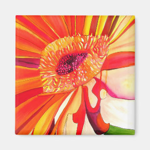 Aimant Red Gerbera flower watercolor painting art