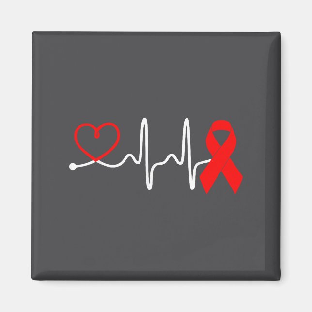Aimant Red Ribbon Heartbeat Design For Heart Disease Awar (Devant)