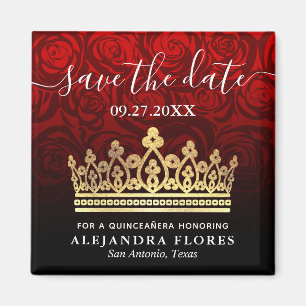 Aimant Red Rose Gold Quinceanera Noire Sauvez la date
