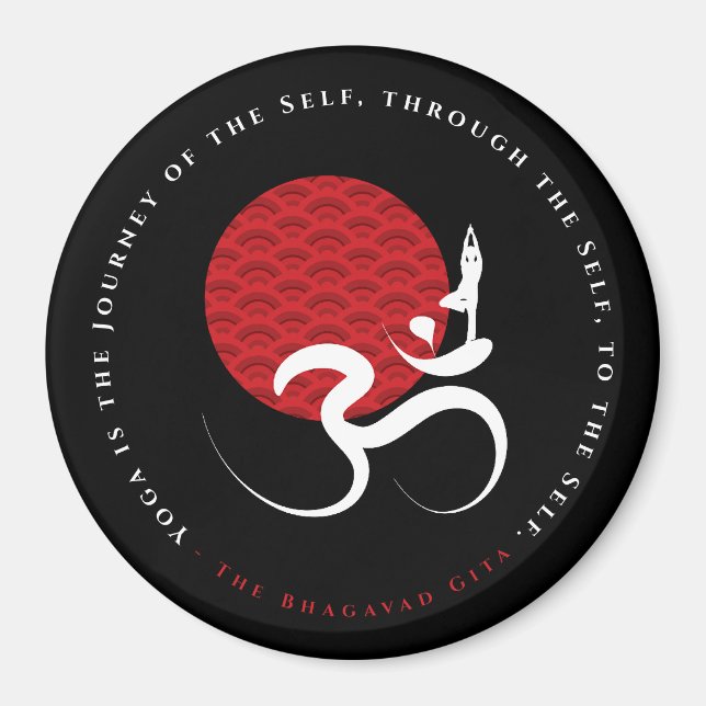 Aimant Red Sun Yoga Spirituel Indien Méditez Om Aum Logo (Devant)