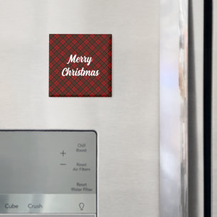 Aimant Red tartan Joyeux Noël vacances Texte personnalisé