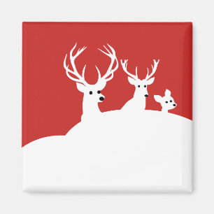 Aimant Red White Reindeer Family Deer Snow
