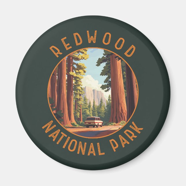 Aimant Redwood National Park Cercle en détresse rétro (Devant)