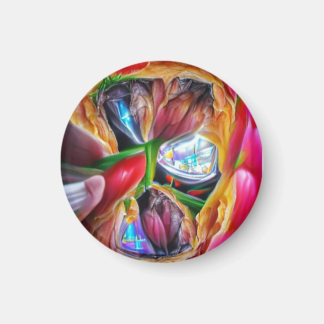 Aimant Réflexions vibrantes sur les tulipes Abstraites (Devant)