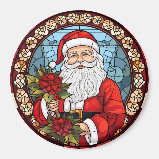 Aimant Réfrigérateur Santa Claus Christmas Poinsettia (Devant)