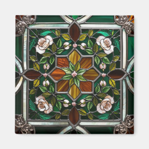 Aimant Regard de vitrail Rose verte et ambre Mandella