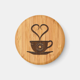 Aimant Regard en bambou et café mignon gravé d'amour d'