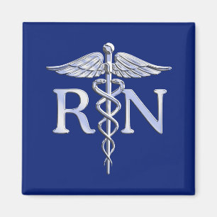 Aimant Registered Nurse RN Silver Caduceus Navy Blue deco