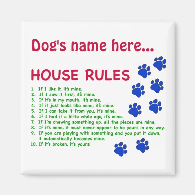 Aimant Règlement de la Chambre des Chiens - règles de vie (Devant)