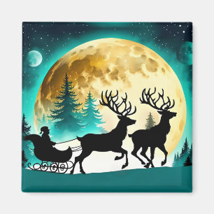 Aimant Reindeer et Sleigh pleine lune