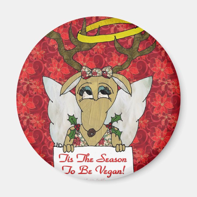 Aimant Reindeer Tis the Season to be Vegan Cadeaux Vêteme (Devant)