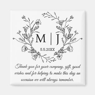 Aimant Remerciement de mariage à monogramme botanique de