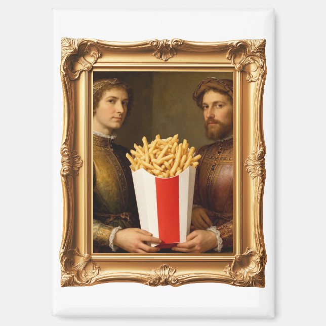 Aimant Renaissance Men Holding Modern French Fries (Recto)