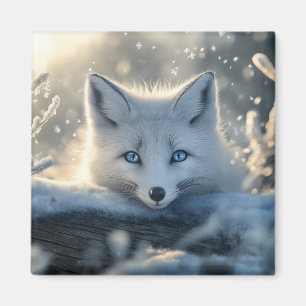 Aimant Renard Arctique aux Yeux Bleus Hypnotiques 