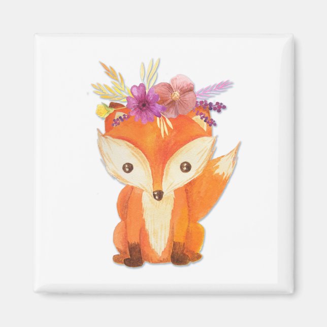 Aimant Renard avec couronne de fleurs (Devant)