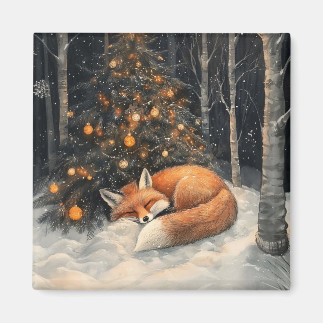Aimant Renard couché Whimsical Noël rustique (Devant)