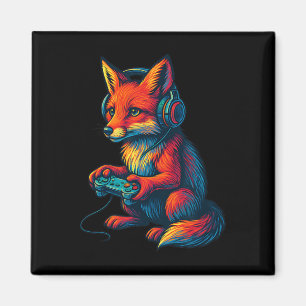 Aimant Renard de jeu avec casque drôle de jeux vidéo joue