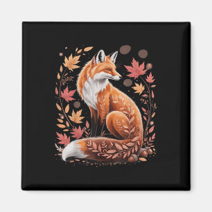 Aimant Renard Floral Automne Bohème Amoureux de la Nature
