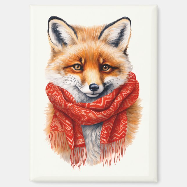 Aimant Renard mignon avec un foulard rouge Image d'automn (Recto)