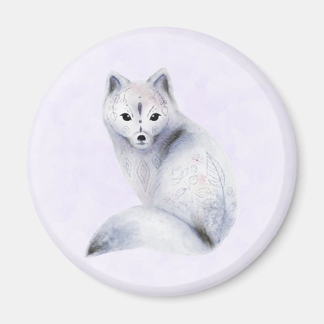 Aimant Renard nordique mignon avec des motifs floraux (Devant)