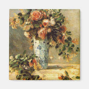 Aimant Renoir Roses et Jasmine dans un vase de Delft